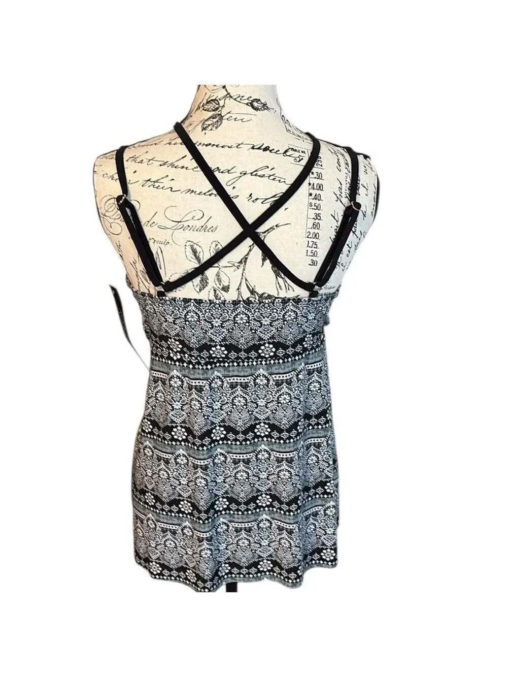 Dreamsuit Tankini Top by Miracle Brands Slimming Black Gray Multi Size 12 New